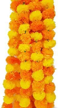 URVI Creation Set 5 Orange Lemon Yellow Artificial Marigold Fluffy Flower/Genda Phool Garlands for Diwali Wedding,Navratri,Durga Pooja Festival Home Decoration-thumb3