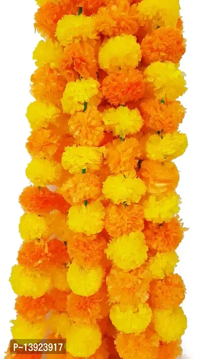 URVI Creation Set 5 Orange Lemon Yellow Artificial Marigold Fluffy Flower/Genda Phool Garlands for Diwali Wedding,Navratri,Durga Pooja Festival Home Decoration-thumb4