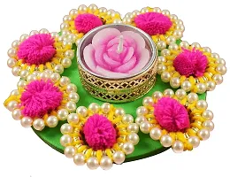 Forty Wings 1 Pcs Beautiful Flower Beaded Multi Decorative Diya Tealight Candle Holder Rangoli Diwali Pooja Diya Candle Diwali Lighting For Diwali Wedding Festival Decoration Items And Diwali Gift Set-thumb1