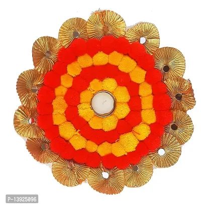 Forty Wings Gotta Flower Pom Pom Rangoli Mat Assan Decorative Diya Tealight Candle Holder Diwali Pooja Diya Candle Diwali Lighting for Diwali Wedding Festival Decoration Items and Diwali Gift Set-thumb0