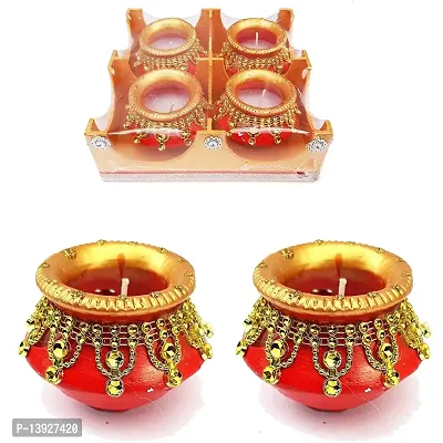 Forty Wings 4 Pcs Beautiful Decorative Big Wax Matki Diya Tealight Candle Holder Diwali Pooja Diya Candle Diwali Lighting for Diwali Wedding Festival Decoration Items and Diwali Gift Set