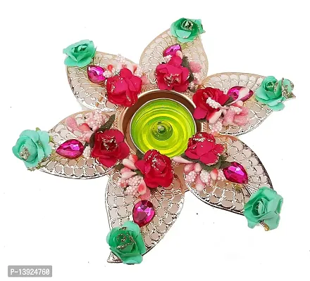 Urvi Creations Beautiful Flowers Tealight Diya Candle Holder for Diwali Festival Home Decorations Lights-thumb2