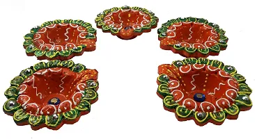 Urvi Creations Handmade Earthen Clay Terracotta Decorative Diya for Pooja/Rangoli (Set of 5) (10 x 8 x 12 cm, Multi-Color) ?-thumb2