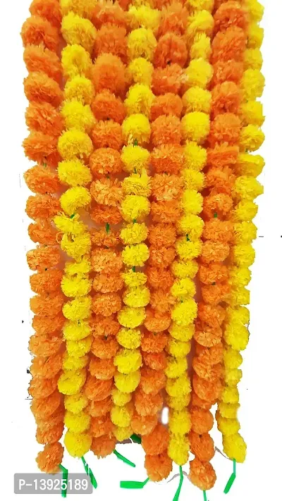 URVI Creation Set of 10 Orange Yellow Artificial Marigold Fluffy Flower/Genda Phool Garlands for Diwali Wedding,Navratri,Durga Pooja Festival Home Decoration-thumb0