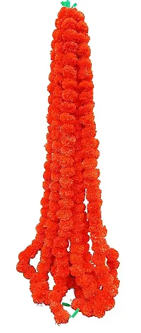 Forty Wings 5 Pcs Red Artificial Marigold Fluffy Flower/Genda Phool Garlands for Diwali Wedding,Navratri,Durga Pooja Festival Home Decoration 5 feet-thumb1