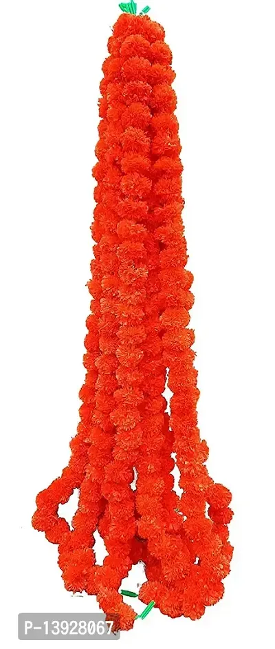 Forty Wings 5 Pcs Red Artificial Marigold Fluffy Flower/Genda Phool Garlands for Diwali Wedding,Navratri,Durga Pooja Festival Home Decoration 5 feet-thumb2