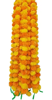 URVI Creation Set 5 Orange Lemon Yellow Artificial Marigold Fluffy Flower/Genda Phool Garlands for Diwali Wedding,Navratri,Durga Pooja Festival Home Decoration-thumb2