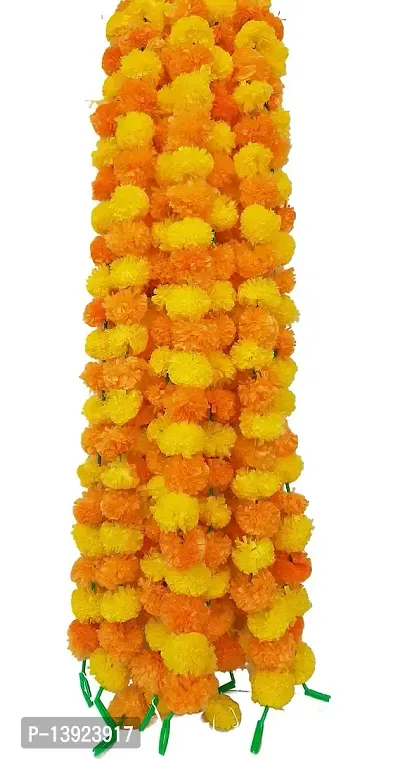 URVI Creation Set 5 Orange Lemon Yellow Artificial Marigold Fluffy Flower/Genda Phool Garlands for Diwali Wedding,Navratri,Durga Pooja Festival Home Decoration-thumb3