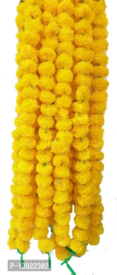 URVI Creation Set 20 Lemon Yellow Artificial Marigold Fluffy Flower/Genda Phool Garlands String for Diwali Wedding,Navratri,Durga Pooja Festival Home Decoration 5 Feet-thumb0