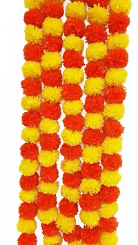 URVI Creation Set 5 Orange Yellow Mix Combo Artificial Marigold Fluffy Flower/Genda Phool Garlands for Diwali Wedding,Navratri,Durga Pooja Festival Home Decoration-thumb3
