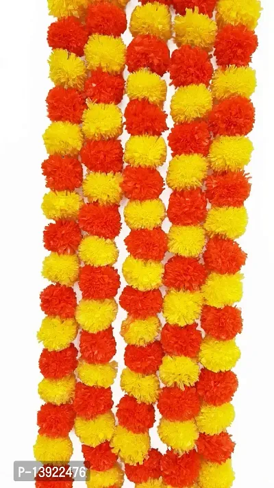 URVI Creation Set 5 Orange Yellow Mix Combo Artificial Marigold Fluffy Flower/Genda Phool Garlands for Diwali Wedding,Navratri,Durga Pooja Festival Home Decoration-thumb4