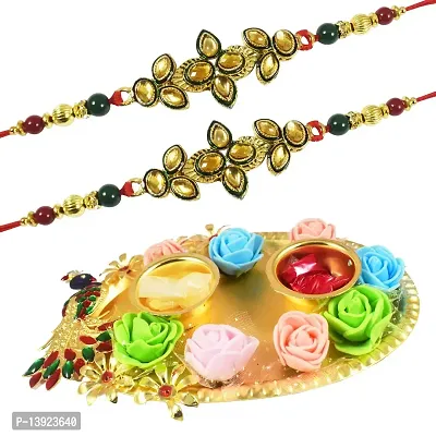 Urvi Creations Set of 2 Rakhi Wristband Bracelet Rakhi with Rakhi Pooja Plate Thali for Brother Bhaiya Bhai Bhabhi Kids