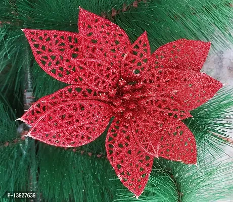 Forty Wings 6 Pcs Artificial Red Glitter Poinsettia Christmas Flowers for Xmas Tree Floral Ornaments Wreath Decor Christmas Xmas Party Decoration DIY Christmas Craft-thumb0