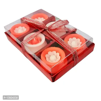 Urvi Creations Set of 6 Matki Shape Wax Candles Tea Light Candles for Diwali Decoration Items and Christmas Festivals Candles-Set of 6 - Red White-thumb3