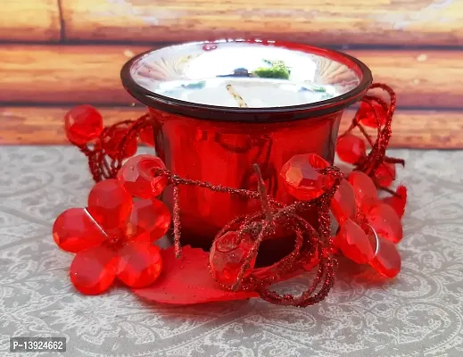 Urvi Creations Flower Decorated Glass Candle Holder with Wax Candle Tealight Candle Holder for Diwali Decoration Items and Christmas Festivals Candles -Multi-thumb3