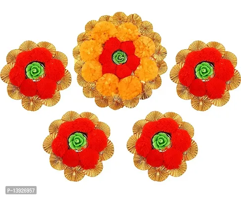 Forty Wings 5 Pcs Flower Gottawork Mat Rangoli Set Decorative Diya Tealight Candle Holder Diwali Pooja Diya Candle Diwali Lighting for Diwali Wedding Festival Decoration Items and Diwali Gift Set-thumb2