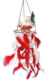 Urvi Creations 1 Feather Santa Claus Wall Hanging Wind Chime Christmas Xmas Decoration and Christmas Gift-thumb1