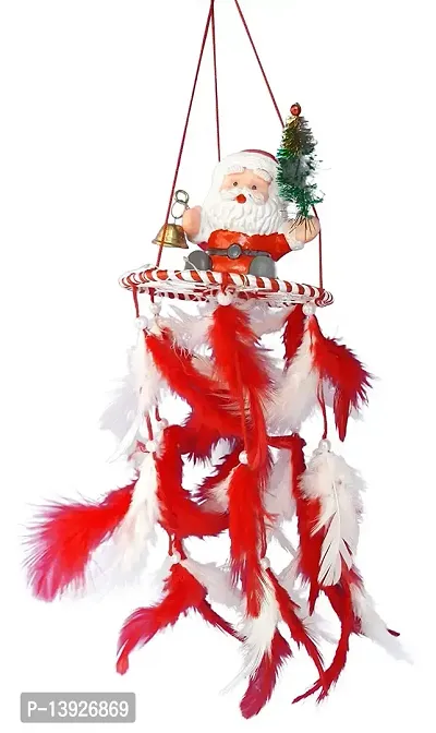 Urvi Creations 1 Feather Santa Claus Wall Hanging Wind Chime Christmas Xmas Decoration and Christmas Gift-thumb2