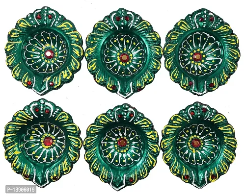 Urvi Creations Handmade Earthen Clay Terracotta Decorative Diya For Pooja / Rangoli (Set of 6) (10 x 8 x 12 cm, Multi-Color)