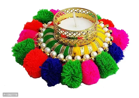 Forty Wings 4 Pcs Multi Pom Pom Beautiful Decorative Diya Tealight Candle Holder Diwali Pooja Diya Candle Diwali Lighting for Diwali Wedding Festival Decoration Items and Diwali Gift Set-thumb4