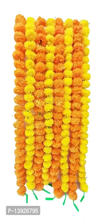 Forty Wings 6 Pcs Yellow Orange Artificial Marigold Fluffy Flower/Genda Phool Garlands for Diwali Wedding,Navratri,Durga Pooja Festival Home Decoration