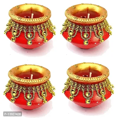 Forty Wings 4 Pcs Beautiful Decorative Big Wax Matki Diya Tealight Candle Holder Diwali Pooja Diya Candle Diwali Lighting for Diwali Wedding Festival Decoration Items and Diwali Gift Set-thumb4