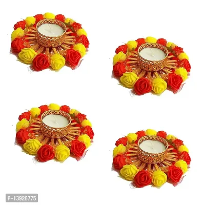 Forty Wings 4 Pcs Flower Tealight Diya Candle Holder for Diwali Festival Home Decorations Lights