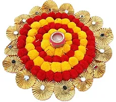 Urvi Creations Set of 5 Pcs Designer Pom Pom Gotta Flower Rangoli Set Tea Light Holder Candles for Diwali Home Decor - Multi Color-thumb2