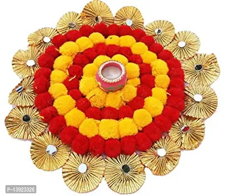 Urvi Creations Set of 5 Pcs Designer Pom Pom Gotta Flower Rangoli Set Tea Light Holder Candles for Diwali Home Decor - Multi Color-thumb3