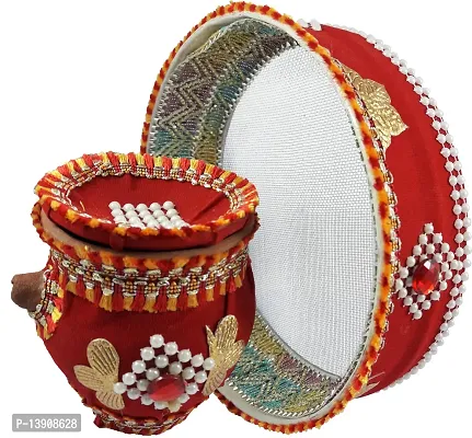 Urvi Creations Karwa Chauth Special Decorated Colorful Karwa Channi Chalni