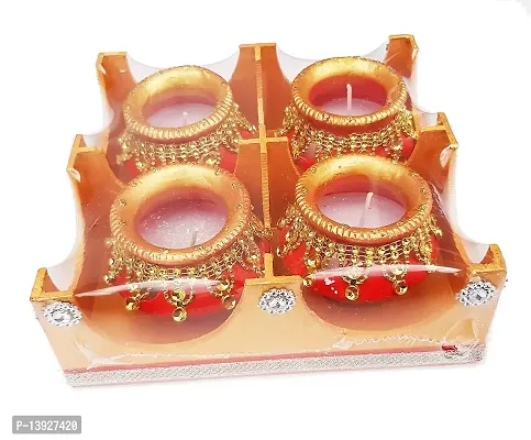 Forty Wings 4 Pcs Beautiful Decorative Big Wax Matki Diya Tealight Candle Holder Diwali Pooja Diya Candle Diwali Lighting for Diwali Wedding Festival Decoration Items and Diwali Gift Set-thumb3