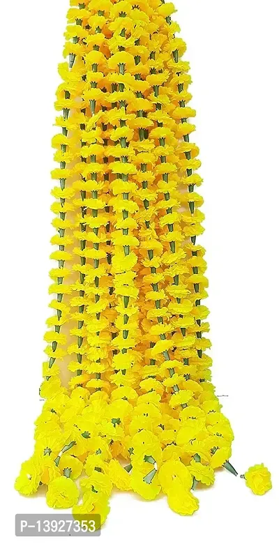 Forty Wings 4 Lemon Yellow Artificial Fabric Marigold Flower/Genda Phool Garlands String Door Toran for Diwali Wedding,Navratri,Durga Pooja Ganpati Pooja Mehandi Party Festival Home Decoration