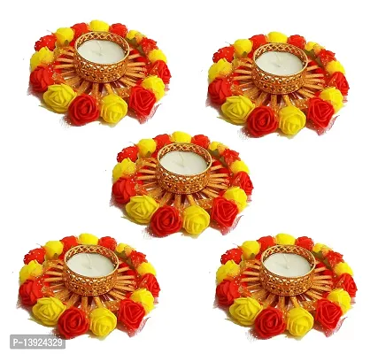 Urvi Creations Set of 5 Foam Flower Tealight Diya Candle Holder for Diwali Festival Home Decorations Lights