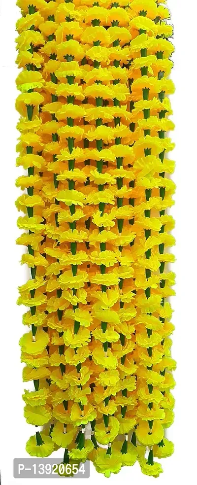 URVI Creation Set of 2 Yellow Artificial Marigold Flower/Genda Phool Garlands for Diwali Wedding,Navratri,Durga Pooja Festival Home Decoration-thumb3