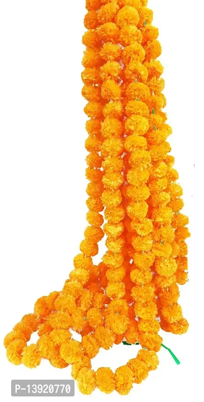 Urvi Creations Set of 2 Mango Yellow Artificial Marigold Flower/Genda Phool Garlands for Diwali Wedding,Navratri,Durga Pooja Festival Home Decoration-thumb3