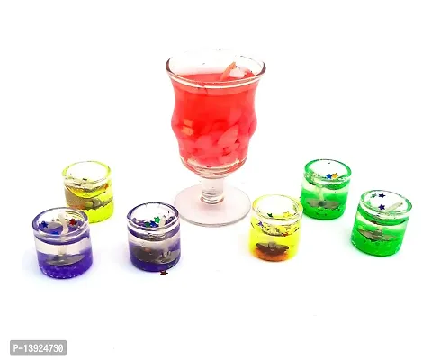 Urvi Creations Set of 6 Small Gel Candles with Glass Gel Candle Tea Light Candles for Diwali Decoration Items - Multi Color