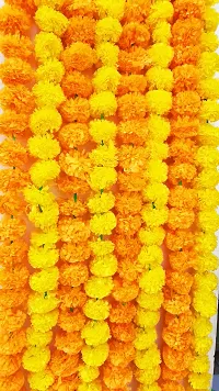 Urvi Creations Yellow Orange Artificial Marigold Fluffy Flower/Genda Phool Garlands (Multi) -Set of 6,Artificial Flora-thumb1