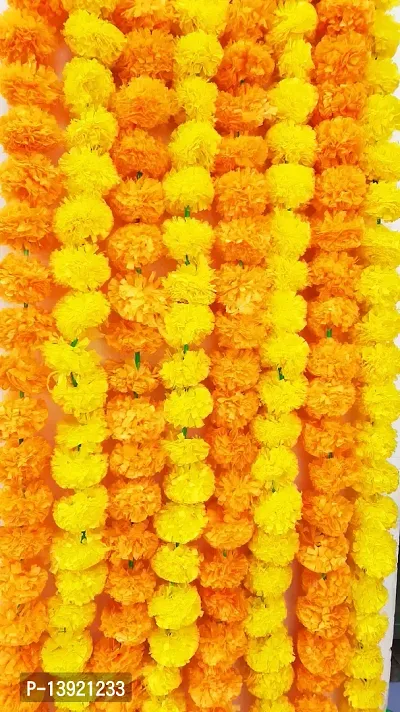 Urvi Creations Yellow Orange Artificial Marigold Fluffy Flower/Genda Phool Garlands (Multi) -Set of 6,Artificial Flora-thumb2