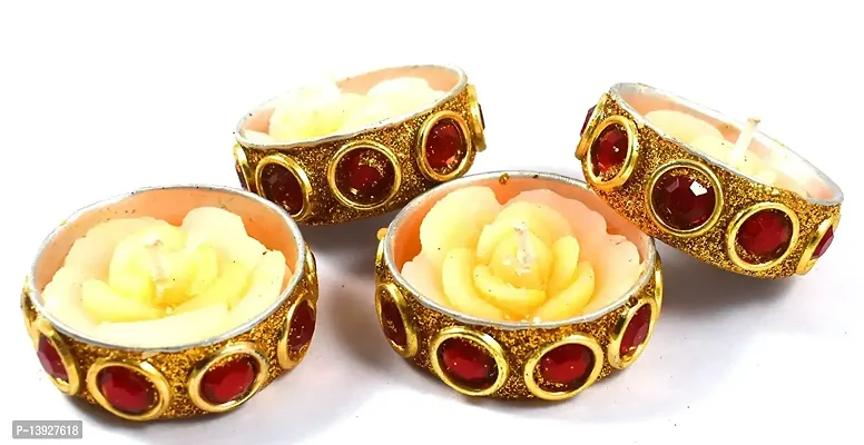 Forty Wings Set of 4 Lac Stone Work Decorative Tealight Candles Diwali Diya Candle Lighting for Diwali Wedding Festival Decoration Items Diwali Lighting for Home Decore