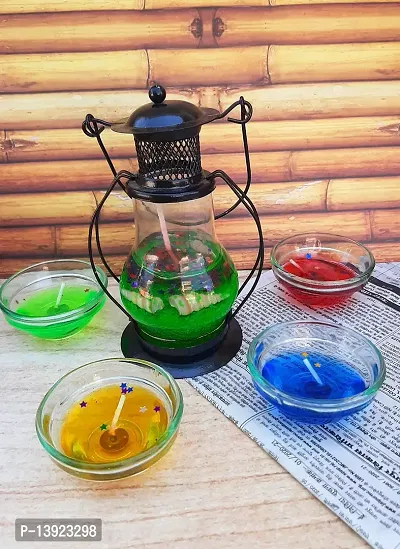 Urvi Creations Set of 4 Bowl Gel Candle with Gel Candle Big Lantern Tea Light Candles for Diwali Decoration Items - Multi Color