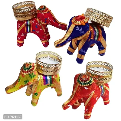 Urvi Creations Set of 10 Elephant Tealight Diya Candle Holder for Diwali Festival Home Decorations Lights-thumb2