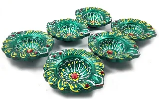 Urvi Creations Handmade Earthen Clay Terracotta Decorative Diya For Pooja / Rangoli (Set of 6) (10 x 8 x 12 cm, Multi-Color)-thumb1