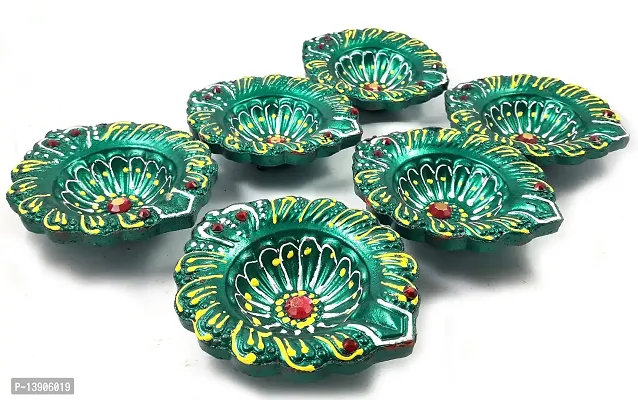 Urvi Creations Handmade Earthen Clay Terracotta Decorative Diya For Pooja / Rangoli (Set of 6) (10 x 8 x 12 cm, Multi-Color)-thumb2