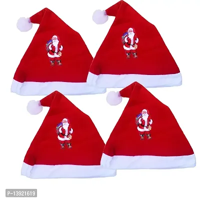 Masti Zone Set of 4 Christmas Santa Claus Hat/Santa Claus Cap Merry Christmas Hat Cap for Christmas/Xmas Party Celebration Red