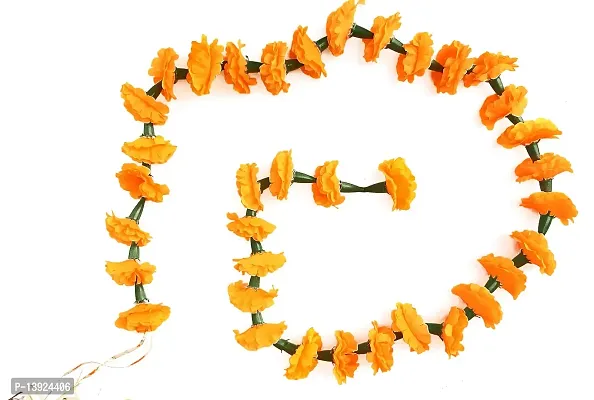 URVI Creation Set of 2 Orange Artificial Marigold Flower/Genda Phool Garlands/Strings for Diwali Wedding,Navratri,Durga Pooja Festival Home Decoration