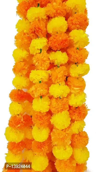 Urvi Creations Artificial Marigold Fluffy Flower Garlands for Diwali Wedding, Navratri, Durga Pooja Festival - Orange, Lemon Yellow - Set 10-thumb4