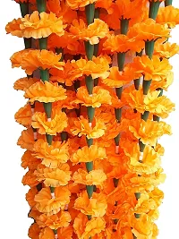 Forty Wings 1 Pcs Re-Usable Artificial Marigold Fluffy Flowers Garlands (Genda Phool Toran) for Diwali Decoration (Orange)-thumb2