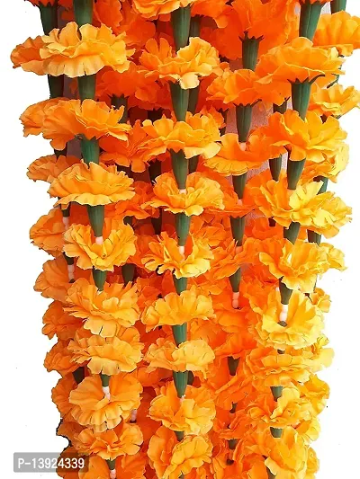 Forty Wings 1 Pcs Re-Usable Artificial Marigold Fluffy Flowers Garlands (Genda Phool Toran) for Diwali Decoration (Orange)-thumb3