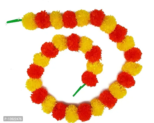 URVI Creation Set 5 Orange Yellow Mix Combo Artificial Marigold Fluffy Flower/Genda Phool Garlands for Diwali Wedding,Navratri,Durga Pooja Festival Home Decoration-thumb2