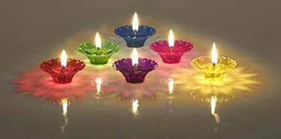 Forty Wings 12 Multicolour Water Floating Reflection Diya Oil Lamps for Pooja Candle for Diwali Decoration Gift Navratri Diwali Pooja-thumb1